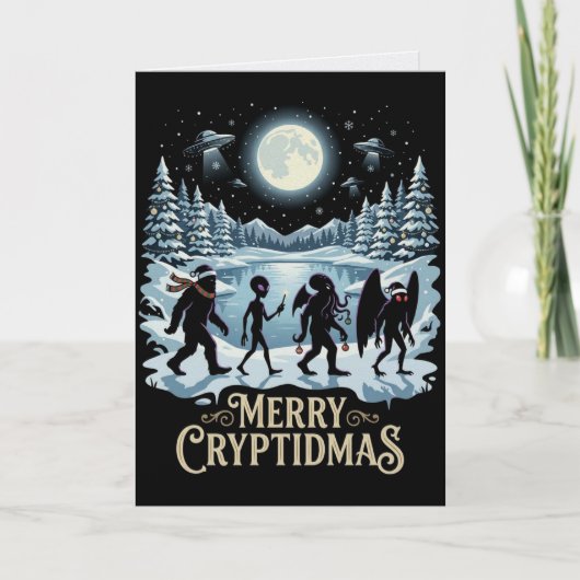 Cryptid Kerstmis Bigfoot Alien Mothman Kaart (Voorkant)