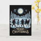 Cryptid Kerstmis Bigfoot Alien Mothman Kaart (Gele Bloem)