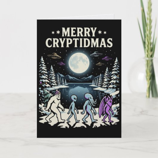 Cryptid Kerstmis Bigfoot Mothman Alien Kaart (Voorkant)