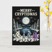 Cryptid Kerstmis Bigfoot Mothman Alien Kaart (Gele Bloem)