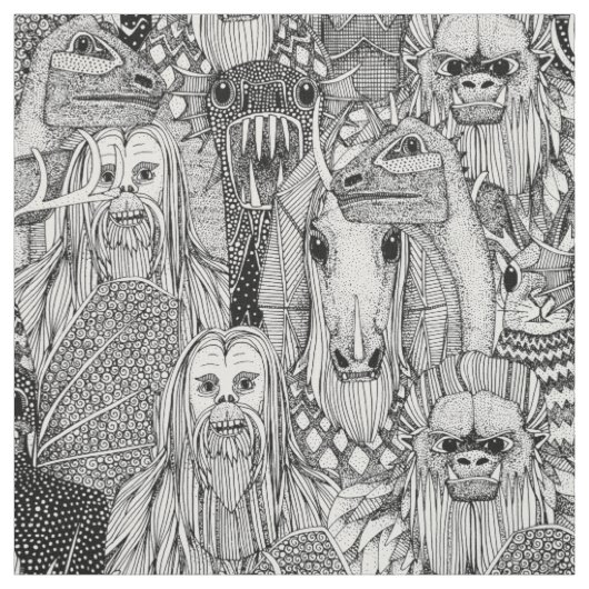 cryptid menigte zwart wit stof (Swatch)