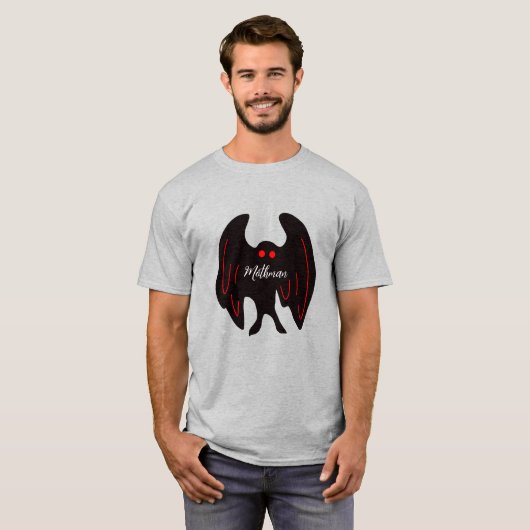 Cryptid Mothman zwarte vleugels, rode ogen T-shirt (Voorkant volledig)