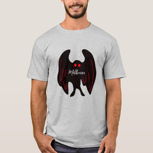 Cryptid Mothman zwarte vleugels, rode ogen T-shirt (Voorkant)