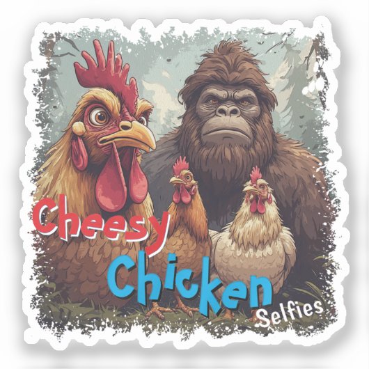 “Cryptid Photo Op” Cheesy Chicken Vinyl Sticker (Voorkant)