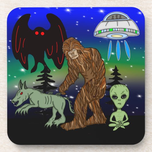 Cryptid, UFO, Big Foot, Chupacabra, Alien Mothman Bier Onderzetter (Voorkant)
