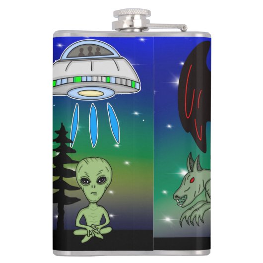 Cryptid, UFO, Big Foot, Chupacabra, Alien Mothman Heupfles (Achterkant)