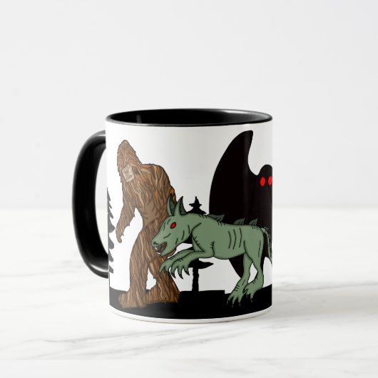 Cryptid, UFO, Big Foot, Chupacabra, Alien Mothman Mok (Voorkant links)