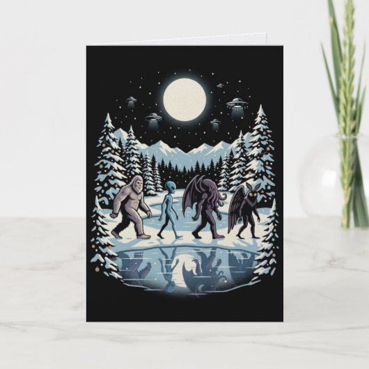Cryptide Kerstkaart Bigfoot Cthulhu Kaart (Voorkant)