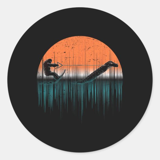 Cryptide waterskiën Loch Ness Monster Grappig Bigf Ronde Sticker (Voorkant)