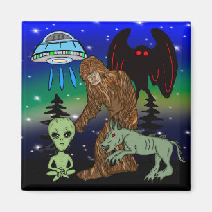 Cryptiden, Bigfoot, Sasquatch, Mothman, Alien, UFO Magneet