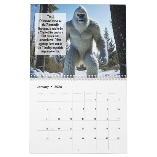 Cryptids Bigfoot, Chupacabra, Mothman, Yeti Kalender (Jan 2026)