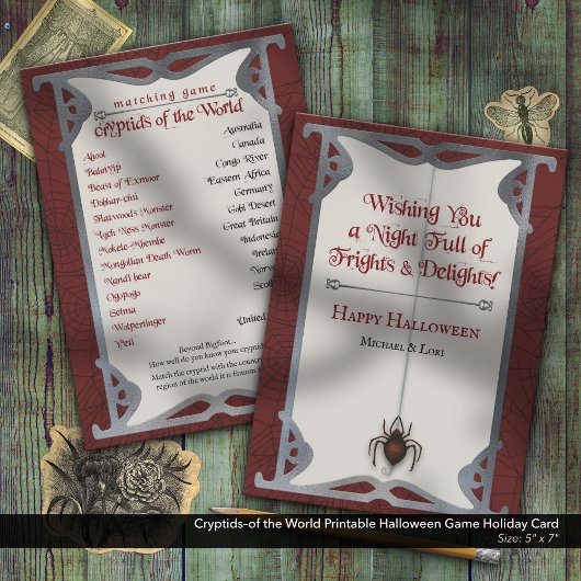 Cryptids van het World Printable Halloween Game Feestdagenkaart