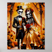 Cryptische liefde - Halloween Skelet Paar Schilder Poster (Voorkant)