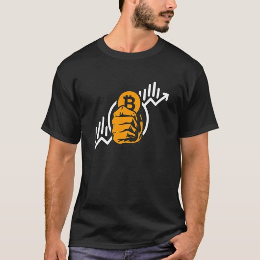 Crypto Bitcoin Munt Stijging Symbool Blockchain In T-shirt (Voorkant)