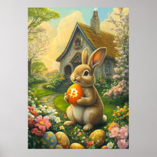 Crypto Easter Bunny Bitcoin Oranje Egg Poster