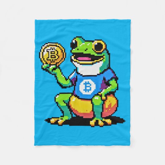 Crypto Frog - Grappige Pixel Art Digitale Valuta Fleece Deken (Voorkant)