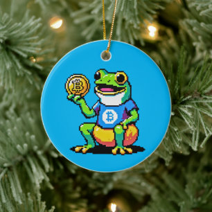 Crypto Frog - Grappige Pixel Art Digitale Valuta Keramisch Ornament