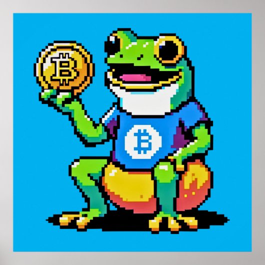 Crypto Frog - Grappige Pixel Art Digitale Valuta Poster (Voorkant)