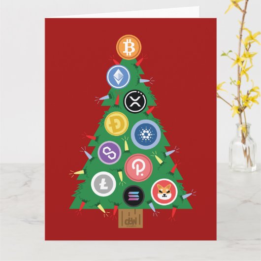 Crypto Kerstboom Cryptocurrency Ornament Kaart (Gele Bloem)
