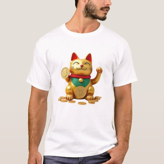Crypto Maneki Neko T-shirt | Bitcoin Lucky Cat Voo (Voorkant)