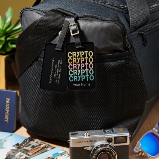 Crypto Retro belettering ontwerp voor cryptogeld Bagagelabel (Voorkant /achterkant)