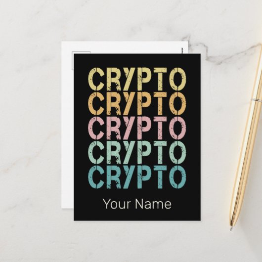 Crypto Retro belettering ontwerp voor cryptogeld Feestdagenkaart (Voorkant / Achterkant in situ)