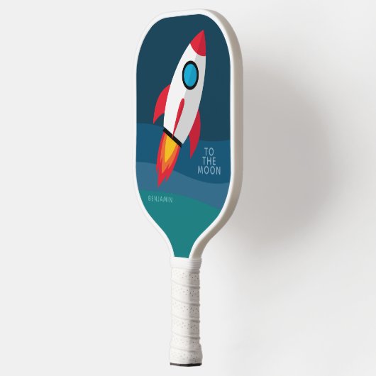 Crypto Rocket naar de maan met aangepaste naam Pickleball Paddle (Links)