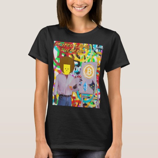 Crypto Rules Suckers Bitcoin Ethereum Cat Painting T-shirt (Voorkant)