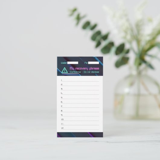 Crypto Wallet Password Recovery Seed Phrase 12 Visitekaartje (Staand voorkant)