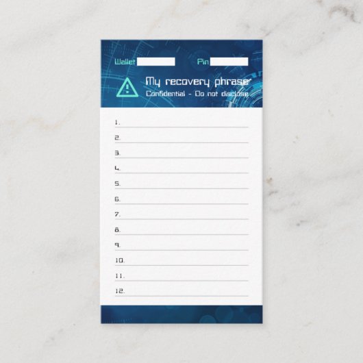 Crypto Wallet Sci-Fi Recovery Seed Phrase 12 Visitekaartje (Voorkant)