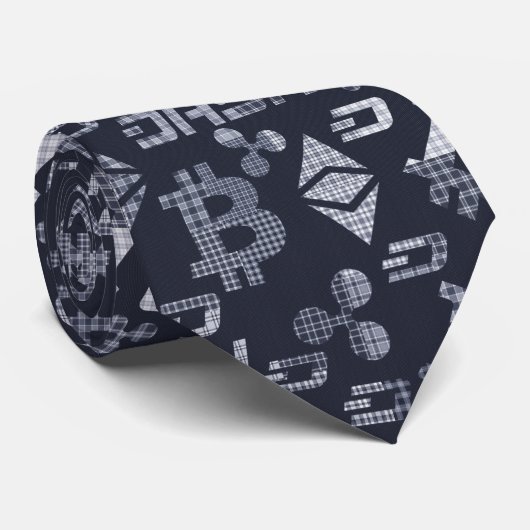 Cryptocurrencies Tartan Blue Pattern Stropdas (Opgerold)