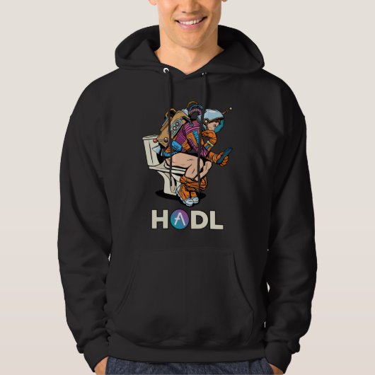 Cryptocurrency Aave HODL Space Man On Toilet Merch Hoodie (Voorkant)