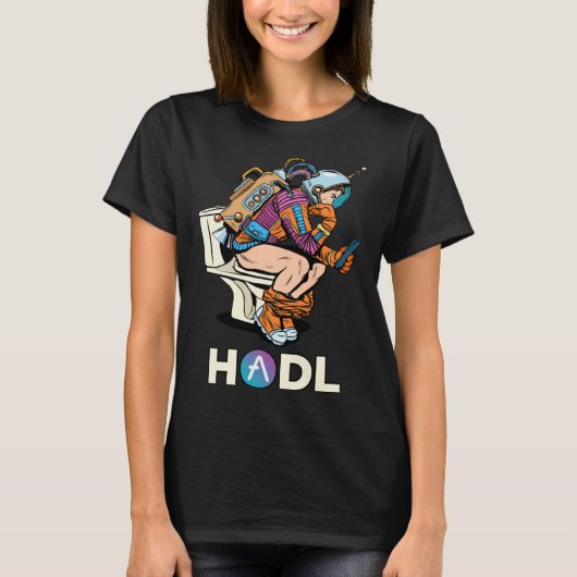 Cryptocurrency Aave HODL Space Man On Toilet Merch T-shirt (Voorkant)