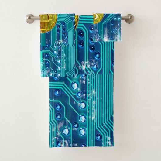 Cryptocurrency Bitcoin en printplaat Bad Handdoek (Insitu)