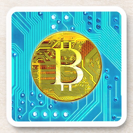 Cryptocurrency Bitcoin en printplaat Bier Onderzetter (Voorkant)