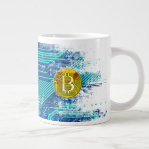 Cryptocurrency Bitcoin en printplaat Grote Koffiekop
