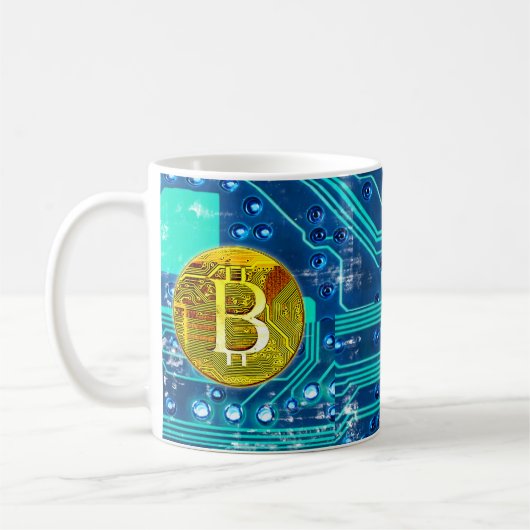 Cryptocurrency Bitcoin en printplaat Koffiemok (Links)