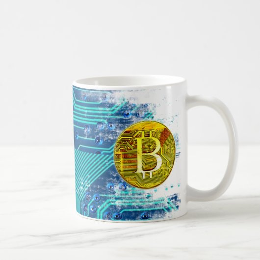 Cryptocurrency Bitcoin en printplaat Koffiemok (Rechts)