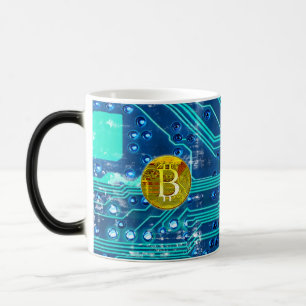 Cryptocurrency Bitcoin en printplaat Magische Mok