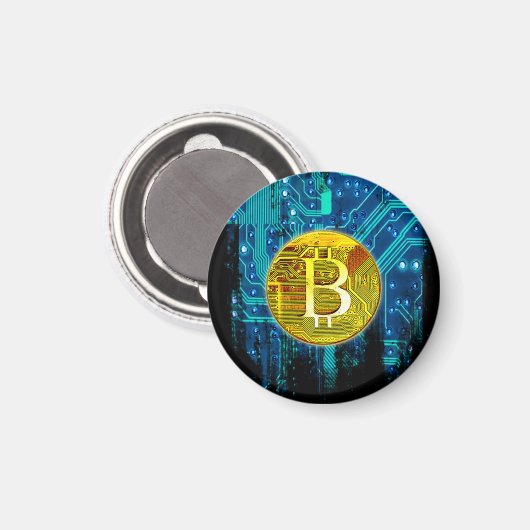 Cryptocurrency Bitcoin en printplaat Magneet (Voorkant / Achterkant)