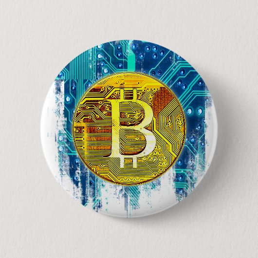 Cryptocurrency Bitcoin en printplaat Ronde Button 5,7 Cm (Voorkant)