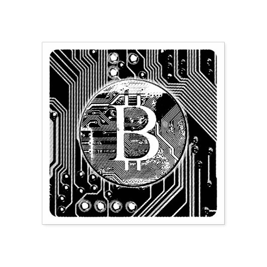 Cryptocurrency Bitcoin en printplaat Rubberstempel (Afrduk)