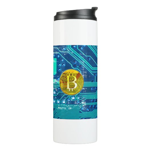 Cryptocurrency Bitcoin en printplaat Thermosbeker (Gedraaid links)