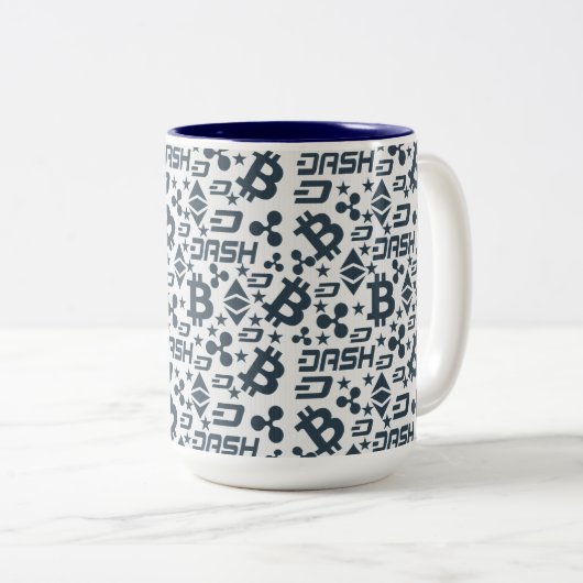 Cryptocurrency blauw en wit patroon mok (Voorkant rechts)