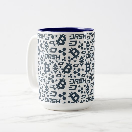 Cryptocurrency blauw en wit patroon mok (Voorkant links)