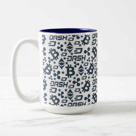 Cryptocurrency blauw en wit patroon mok (Links)