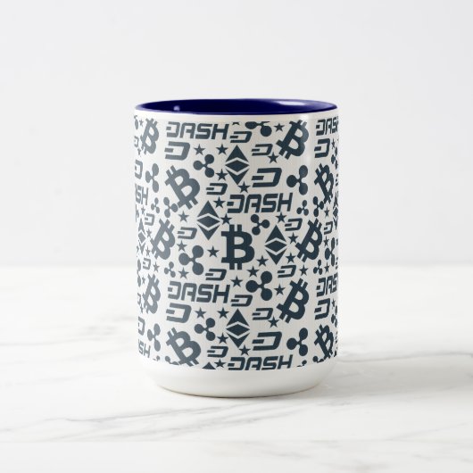 Cryptocurrency blauw en wit patroon mok (Center)