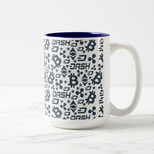 Cryptocurrency blauw en wit patroon mok (Rechts)