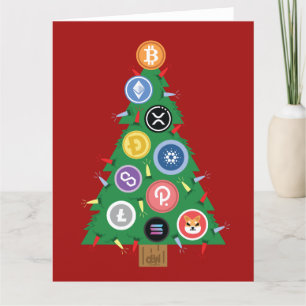 Cryptocurrency-kaartje voor kerstboomkleuren kaart