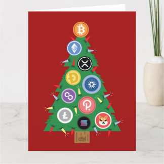 Cryptocurrency-kaartje voor kerstboomkleuren kaart